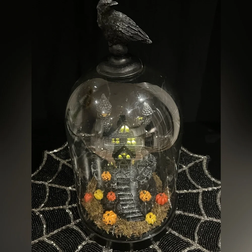 Martha Stewart Halloween Haunted House Light Up LED Glass Cloche Pumpkins New - Picture 8 of 15